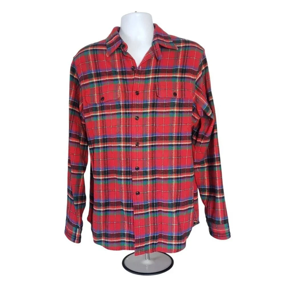 Vtg Polo Ralph Lauren Men's LG Red Plaid Flannel Long Sleeve Work Shirt Gorpcore
